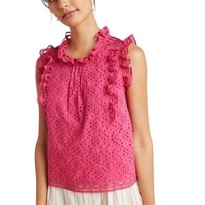Anthropologie × Maeve Tilly Eyelet Blouse Bright Pink Sleeveless Tank Top 2
